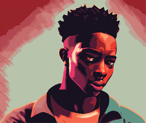 Portrait of a black young guy vector cmyk sketch - obrazy, fototapety, plakaty