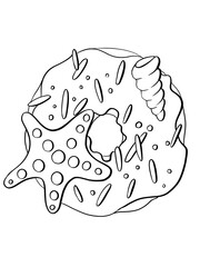 contour line illustration sketch food simple donut sea theme shell star design element for coloring book cover print stickers and media logo icon