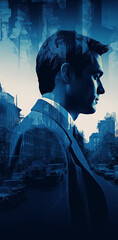 portrait of man detective spy. Cover of book of crime thriller novel. Generative AI illustration