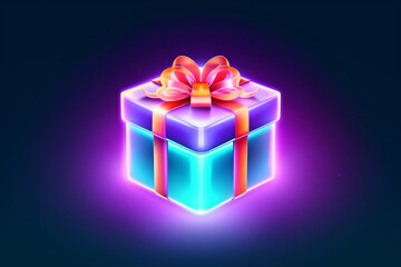 Obraz premium blau lila leuchtendes Geschenk mit Lichteffekten. Querformat. Generative Ai.