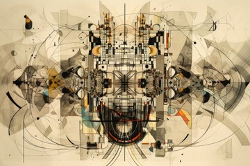 abstract art piece, with intricate mix of symmetrical shapes and lines, created with generative ai