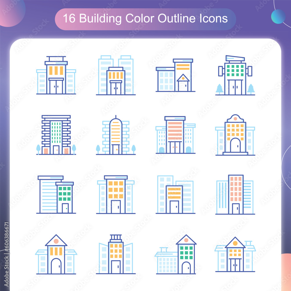 Aufkleber building vector outline icon set 03