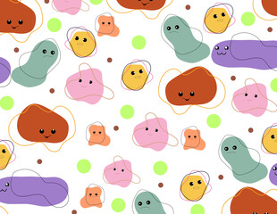 Cute illustration doodles, Abstract faces with different expressions. Seamless pattern, Isolated, Wallpaper/Background.