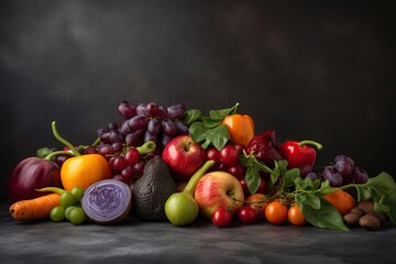 illustration, healthy food, vegetables and fruits, ai generative.