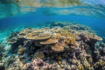Fototapeta premium coral reef underwater, with schools of fish swimming in the clarity, created with generative ai