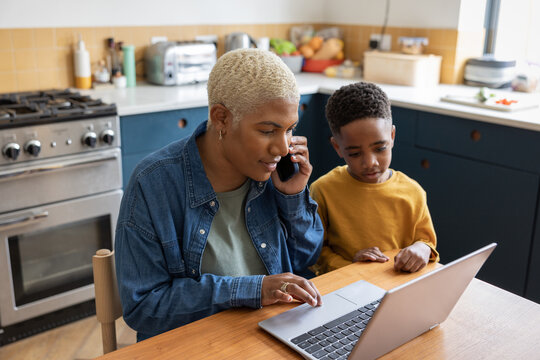 Mom working from home whilst caring for son