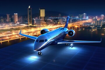 Private jet on runway. Ai art