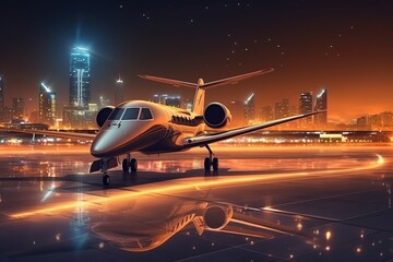 Fototapeta na wymiar Private jet on runway. Ai art