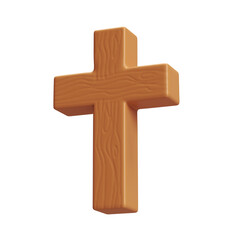 3d icon rendering Wooden Cross, symbol of the resurrection of Jesus Christ. He is risen. Easter resurrection illustration. Scripture. isolated on white background with clipping path