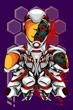 Cyborg zombie vector illustration for print on t-shirt distro