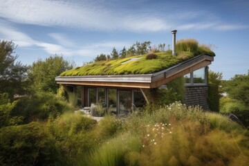 Fototapeta na wymiar green roof, providing insulation and reducing energy costs in eco-friendly home, created with generative ai