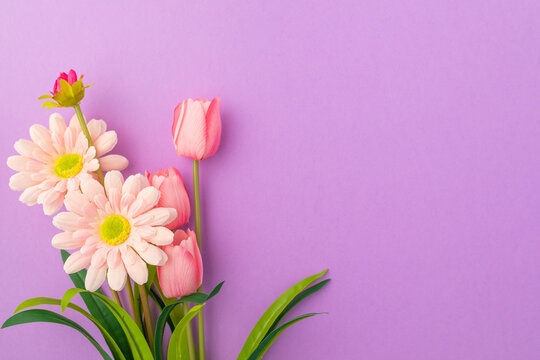Purple Composition of Flowers with copy space 