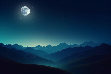 Naklejka na ściany i meble Night mountains landscape with moon light, Beauty nature background