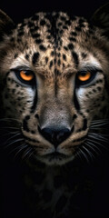 Portrait of a leopard, Panthera pardus, on a black background
