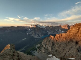Aerial shot of the East Ridge of Mount Temple in Banff National Park, Alberta, Canada.