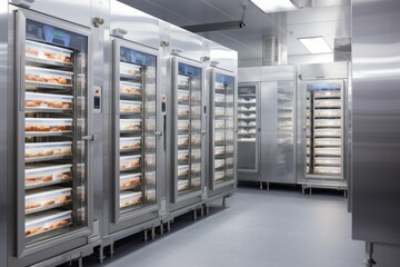 food manufacturer, with temperature-controlled holding cabinets filled with freshly made products, created with generative ai