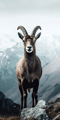 Obraz premium Barbary sheep standing in the snowy mountains