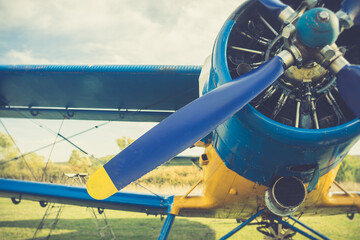 Blue and yellow Antonov An-2 aircraft