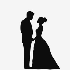 Bride and groom. Black silhouette. Vector illustration