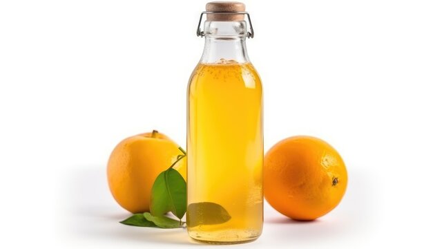 Orange cocktail in a glass bottle isolated on a white background. Summer refreshing drink. Generative AI