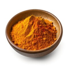 Curry powder in a bowl isolated on a white background, top view. Generative AI