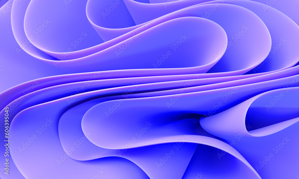 Poster abstract multi layer background with wave curved ribbons and folds 3d render. soft purple blue layer
