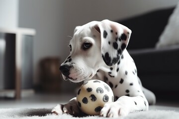 illustration, adorable dalmatian playing with a ball, ai generative.