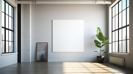 Modern Interior Design with Blank Mockup Frame Poster, 3D Render, 3D Illustration