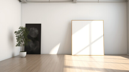 Modern Interior Design with Blank Mockup Frame Poster, 3D Render, 3D Illustration