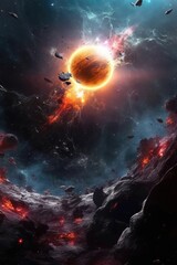 Obraz na płótnie Canvas Nebula with planets and stars in surreal digital artwork. (Generative AI)