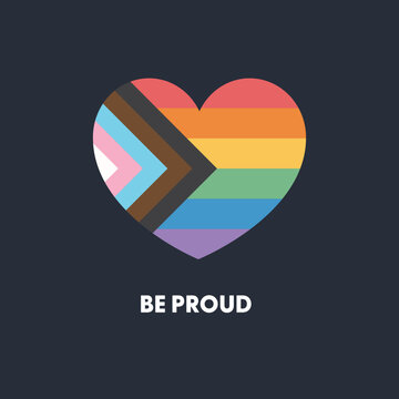 Be proud LGBTQI heart. LGBT postcard, post, story, poster vector sign.