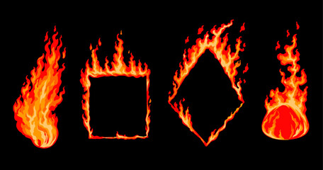 Vector fire frames isolated on black background
