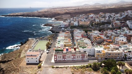 Fototapeta na wymiar Drone shot of La Jaca town with sea view in Tenerife, Canary Islands, Spain