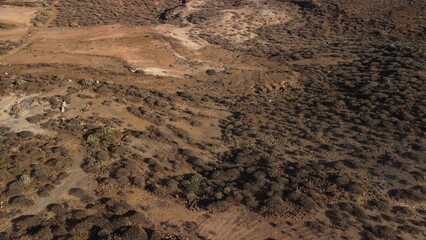 Aerial landscape view of lowland desert terrain in Tenerife, Canary Islands, Spain
