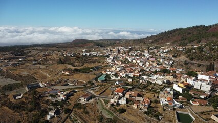 Village Vilaflor on the slope of a hill, Tenerife, aerial