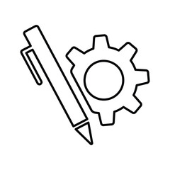 Cogwheel and Pen Icon. Line, outline symbol.