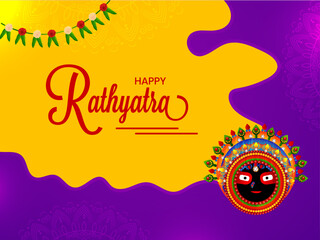 Happy Rath Yatra Indian traditional festival background with face of Lord Jagannath.