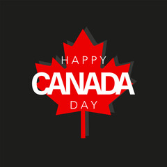 Happy Canada Day black banner with red maple leaves. Vector graphics in flat style