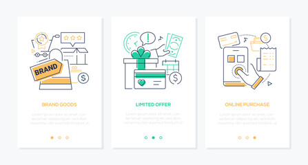 Fototapeta premium Brand goods and limited offer - line design style banners set