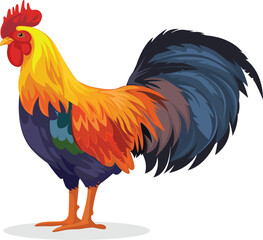 Vector illustration of colorful rooster isolated on white background