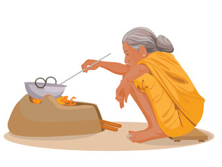 Vector illustration of an Indian woman cooking food