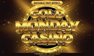 Gold monday casino 3d editable luxury vector text effect