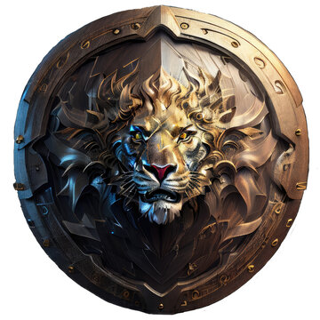 Decorative shield with lion face emblem isolated transparent background