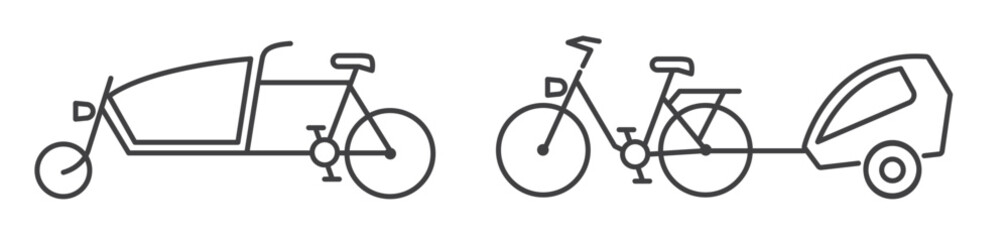 Fototapeta na wymiar cargo bike and bike trailer vector illustration editable thin line icon set