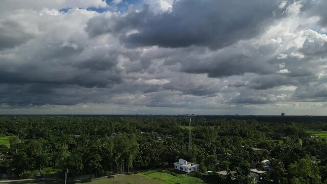 clouds over the forest aerial landscape view