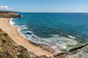 Scenic landscape of Foz do Lizandro beach in Sintra, Portugal