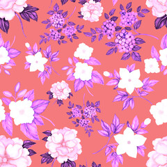 Fototapeta na wymiar Watercolor seamless pattern with flowers. Vintage floral pattern. Flower seamless pattern. Botanical art. Floral botanical collection. Wedding floral set. Watercolor botanical design. 
