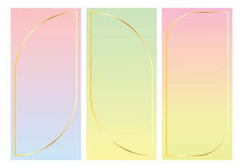 Mobile screen gradient. Golden frame on pastel background. blue green pink yellow smooth vector