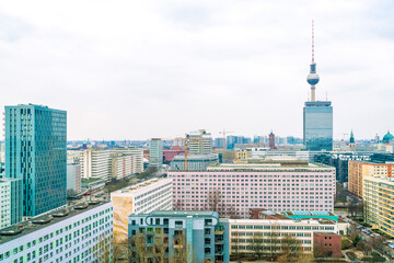 Block houses and building with Tv Tower, Berlin Mitte, Germany