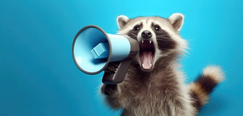 Funny raccoon with a megaphone by Generative AI - obrazy, fototapety, plakaty